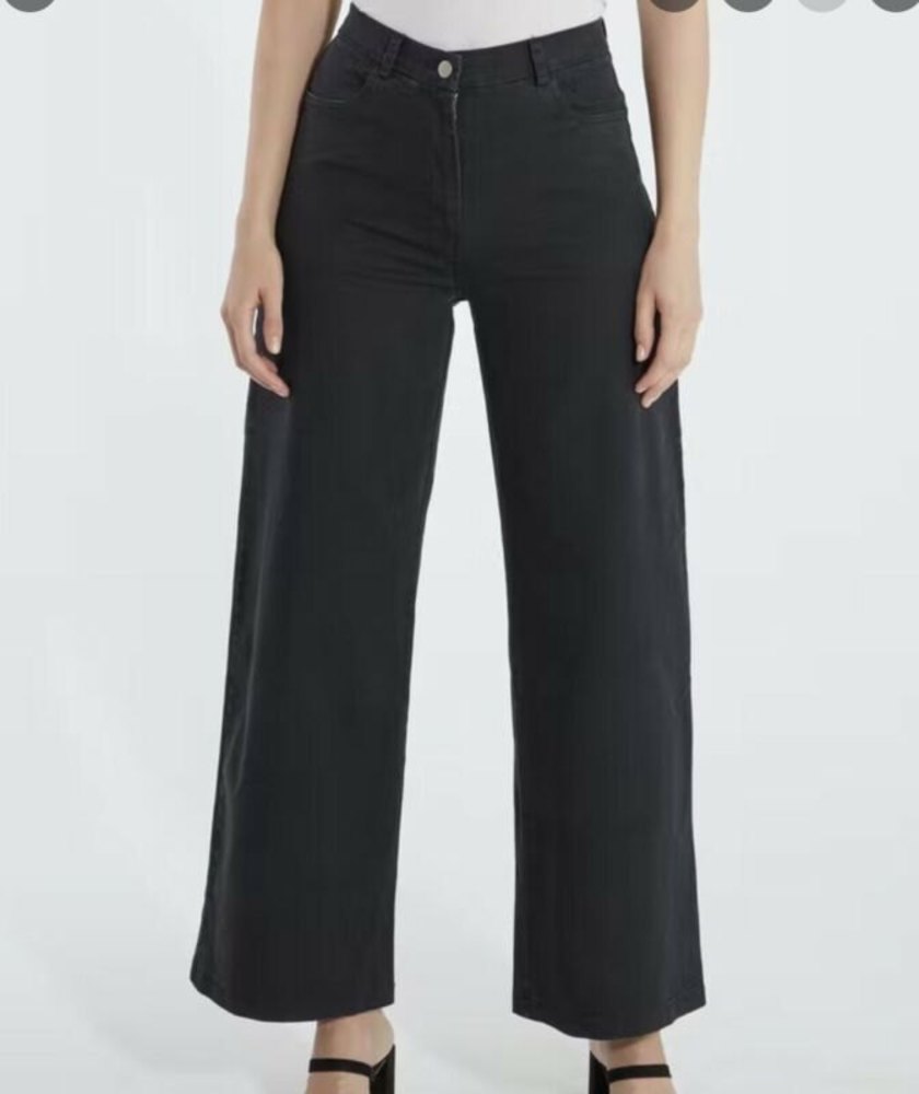 Loup XS Toni High Waisted Wide Leg Pants in Black Soft Cotton Spandex Blend